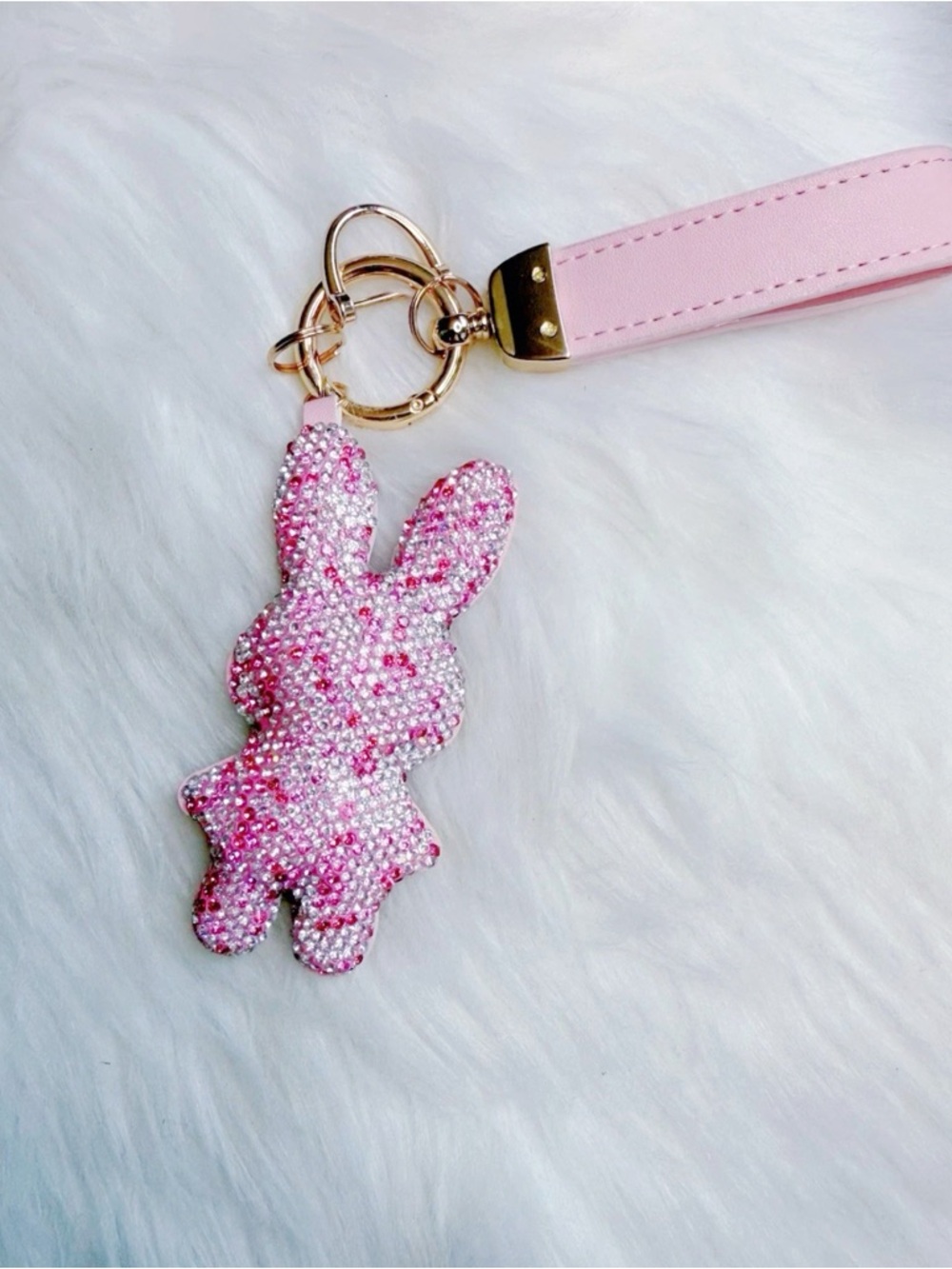 Bunny Bag Charm Keychain Purse pendant Pink Bling With Strap new